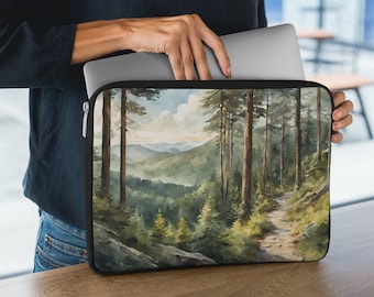 Forest Trails Landscape Laptop Sleeve For Adventurers and Nature Lovers, Hiker Camper Forester Travel Laptop and Tablet Protector Case