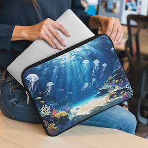 Ocean Depths Landscape Laptop Sleeve For Marine Biologists And Ocean Lovers, Underwater Sea Exploration Tablet And Laptop Protector