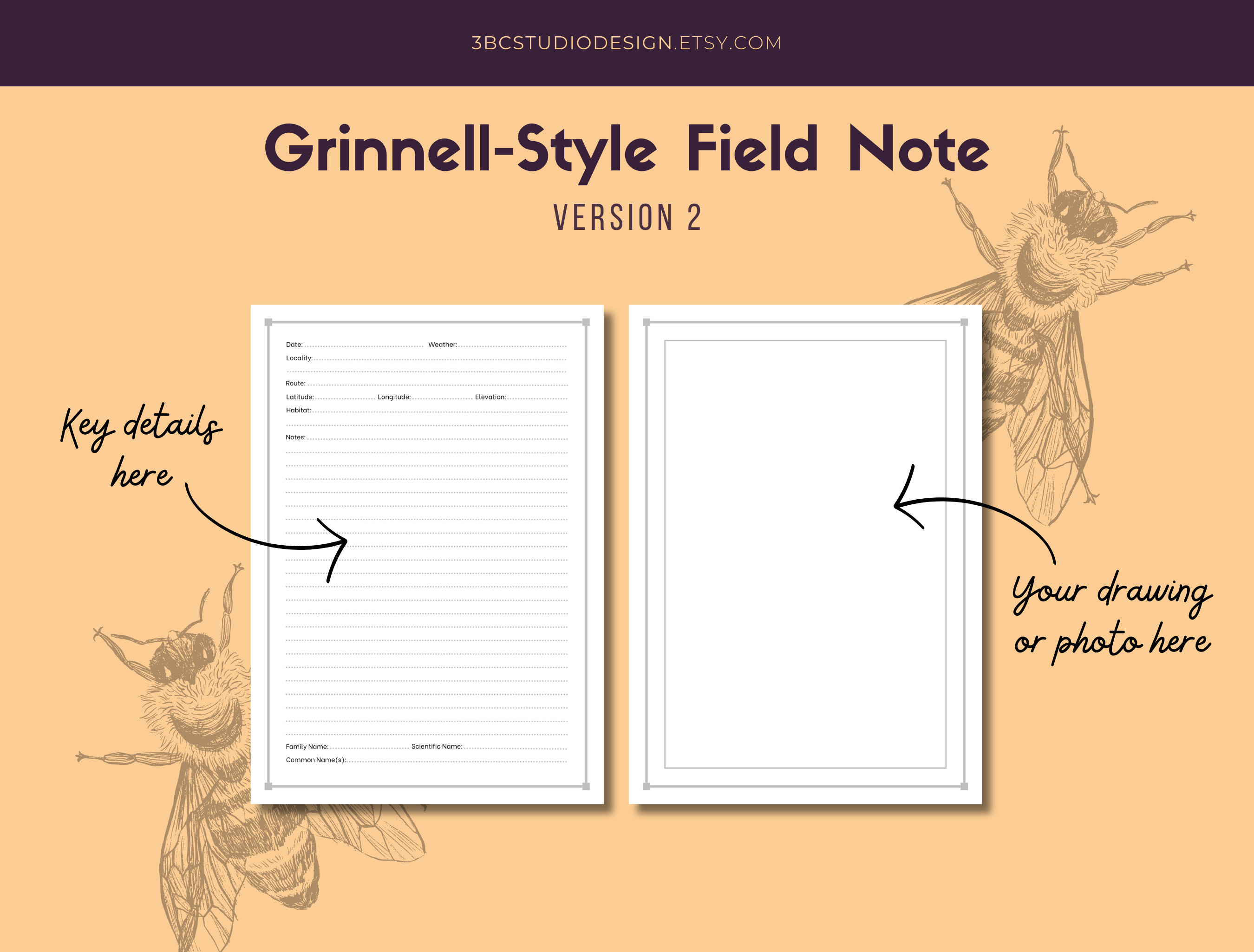 Specimen Field Note Digital Template, Grinnell Field Notes, Grinnell Specimen Field Note Digital Template, Grinnell Field Notes, Grinnell