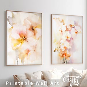 Set of 2 Prints Orchid Wall Art Phalaenopsis Watercoloг Painting Botanical Wall Art Printable Orchid Poster Floral Modern Artwork