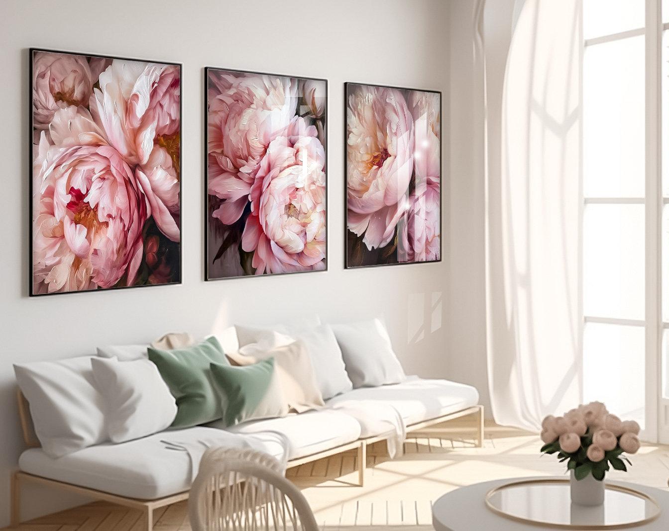 Pink Peony Print Poster Set of 3 Prints Peony Large Painting Pink Peony ...