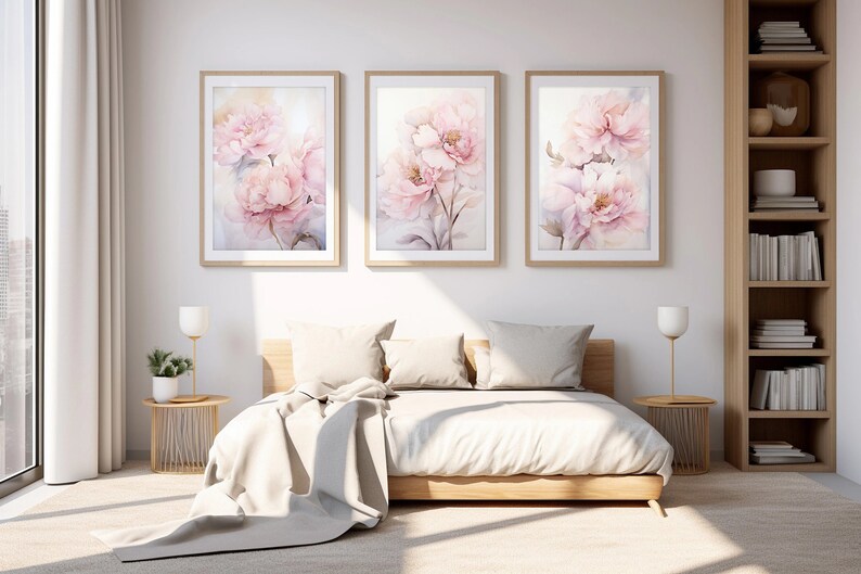 Pink Peony Printable Wall Art Botanical Poster Set of 3 Prints Peonies ...