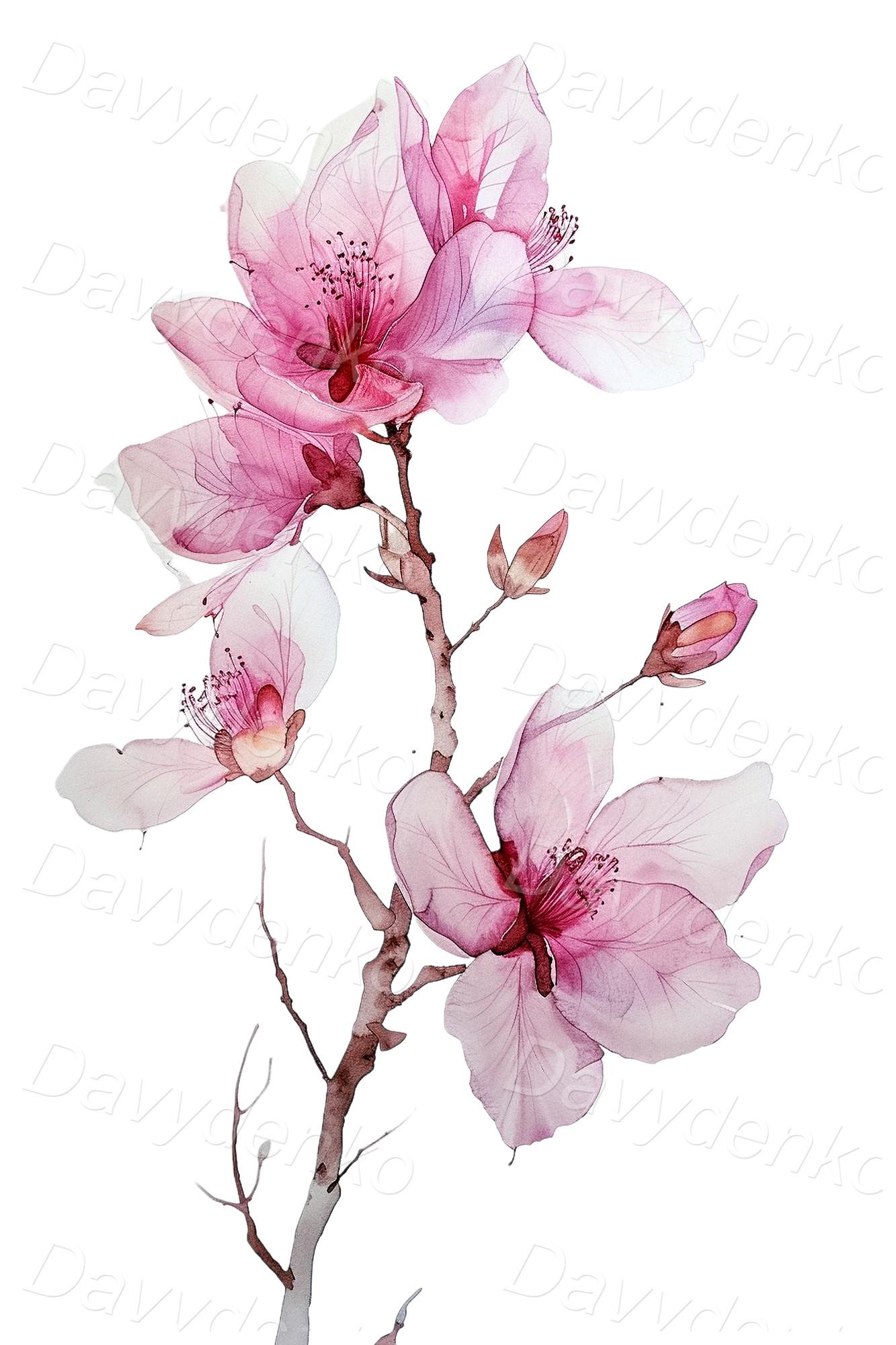 Pink Cherry Blossom Branch Print Set of 3, Printable Pink Sakura Twig ...