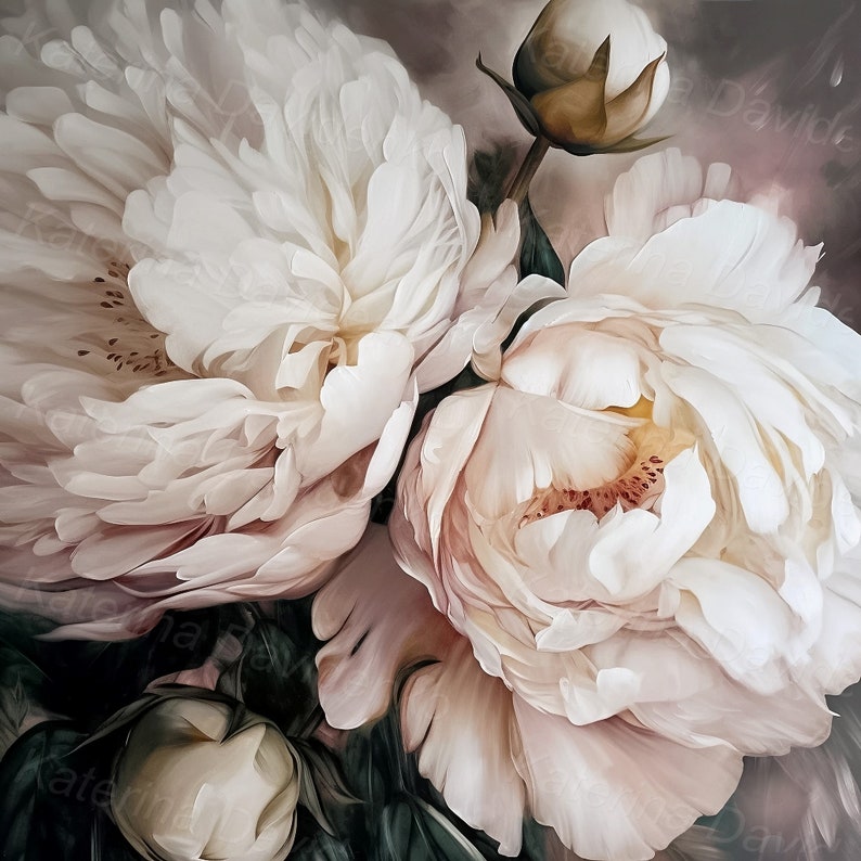 White Peony Print Set of 2 Prints Peony Square Large Painting White ...