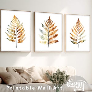 Watercolor Fern Print Set of 3 Pieces Printable Fern Minimalist Wall Art Botanical Wall Decor Vintage Burnt Sienna Artwork