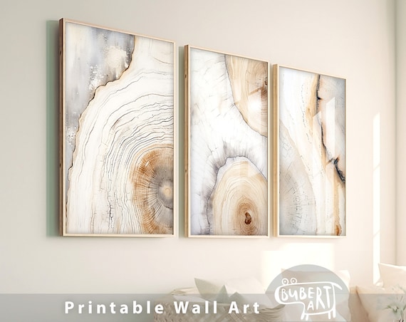 Beige Tree Ring Prints Set of 3 Posters Wood Slice Prints Tree Ring Art Nature Theme Art Print Modern Neutral Abstract Tree Rings Wall Art