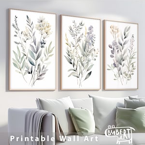 Kräuter 3er Set Druckbare Aquarellmalerei Küche Dekor Kraut Neutrale botanische Wandkunst Bauernhausdekor Blumenkunstkrautmalerei