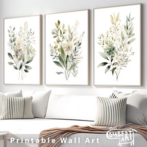 Druckbare Kräuter Aquarellmalerei 3 Stück Vintage Botanische Kunst Bauernhaus Dekor Neutral Wandkunst Kraut Print Poster Set