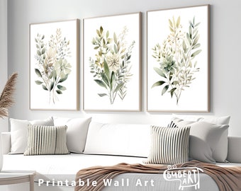 Printable Watercolor Herbs Set of 3 Painting Botanical Neutral Wall Art Herb Print Posterы
