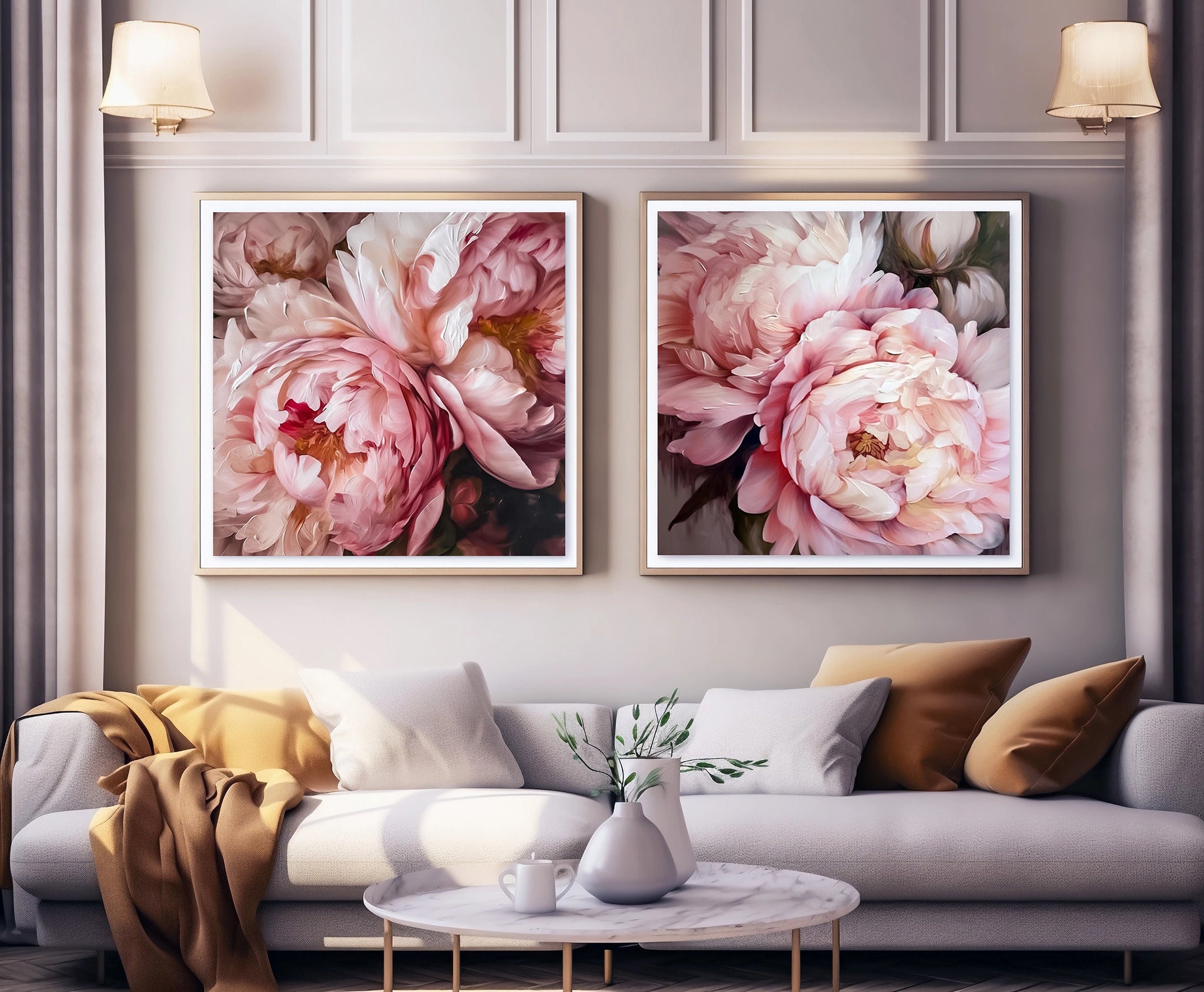 Pink Peony Print Poster Set of 3 Prints Peony Large Painting Pink Peony ...