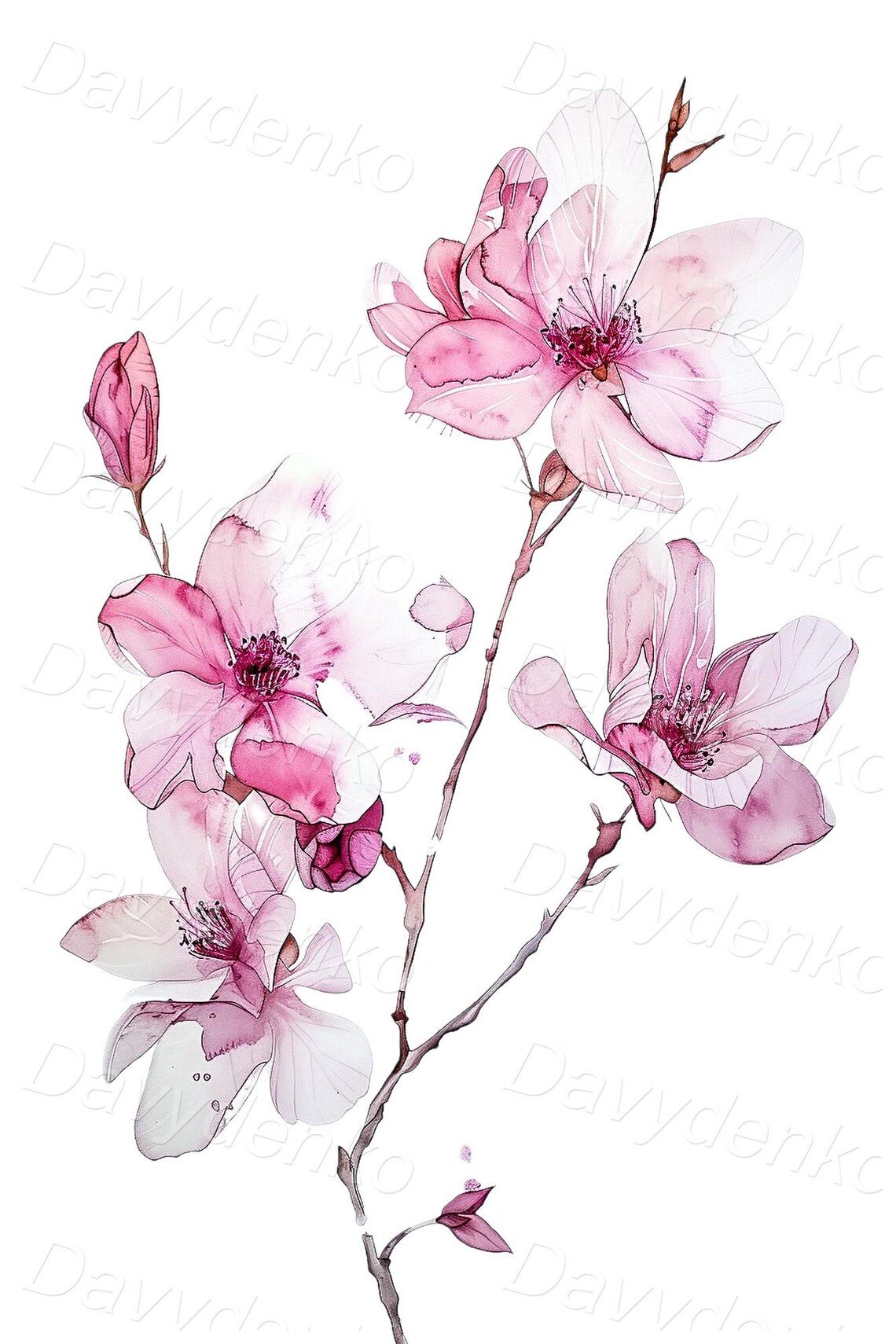Pink Cherry Blossom Branch Set of 3 Prints, Watercolor Painting ...