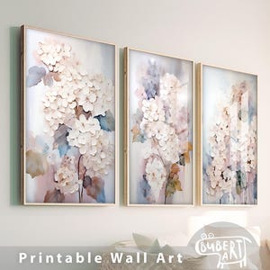 Vit hortensia trädgårdsblommor målning set med 2 delar poster hortensia tryck väggkonst set digital nedladdning utskrivbar vit hortensia