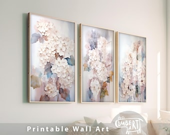 White Hydrangea Garden Floral Painting Set of 2 Pieces Poster Hydrangea Print Wall Art Set Digital Download Printable White Hydrangea