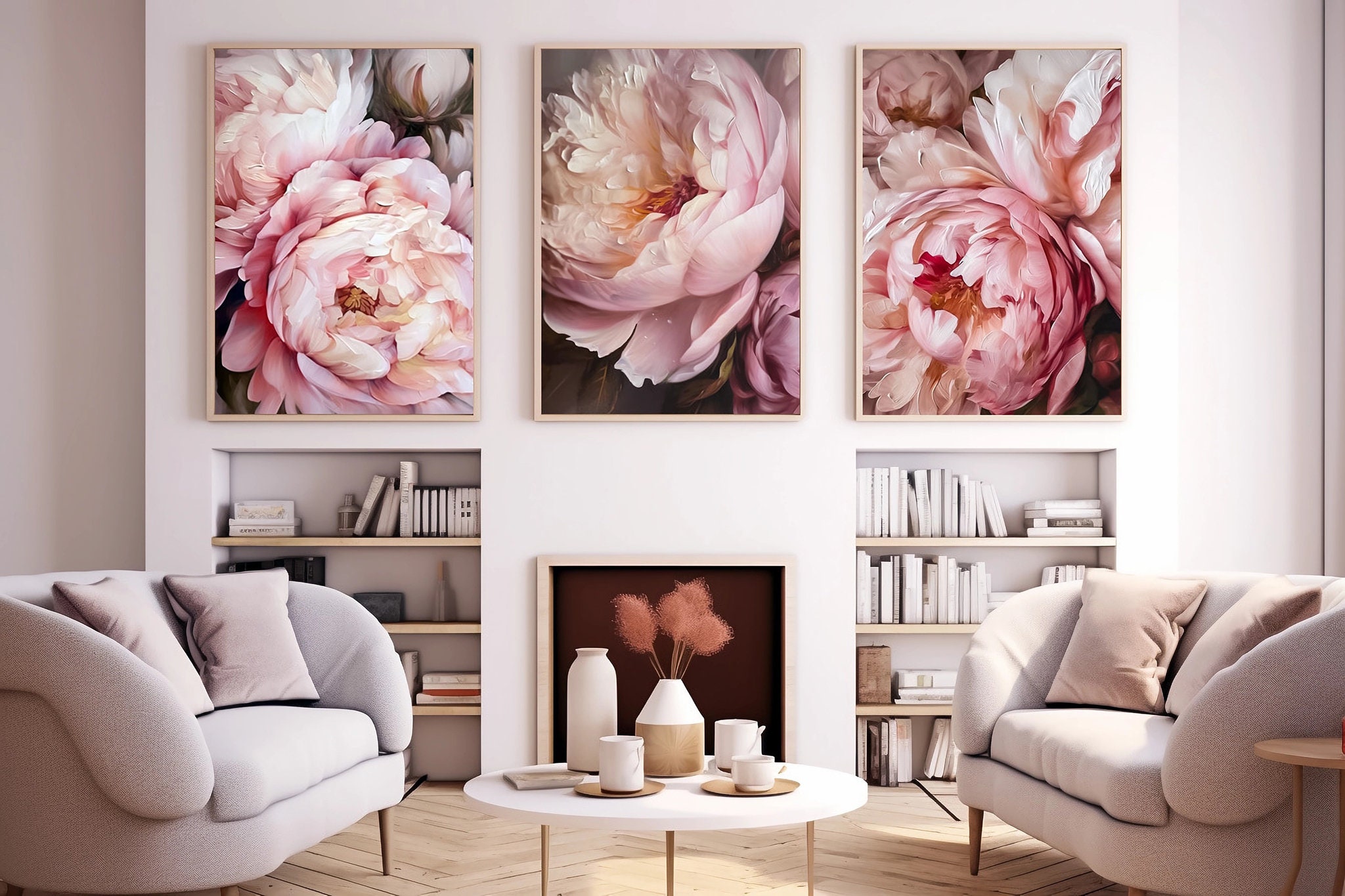 Pink Peony Print Poster Set of 3 Prints Peony Large Painting Pink Peony ...