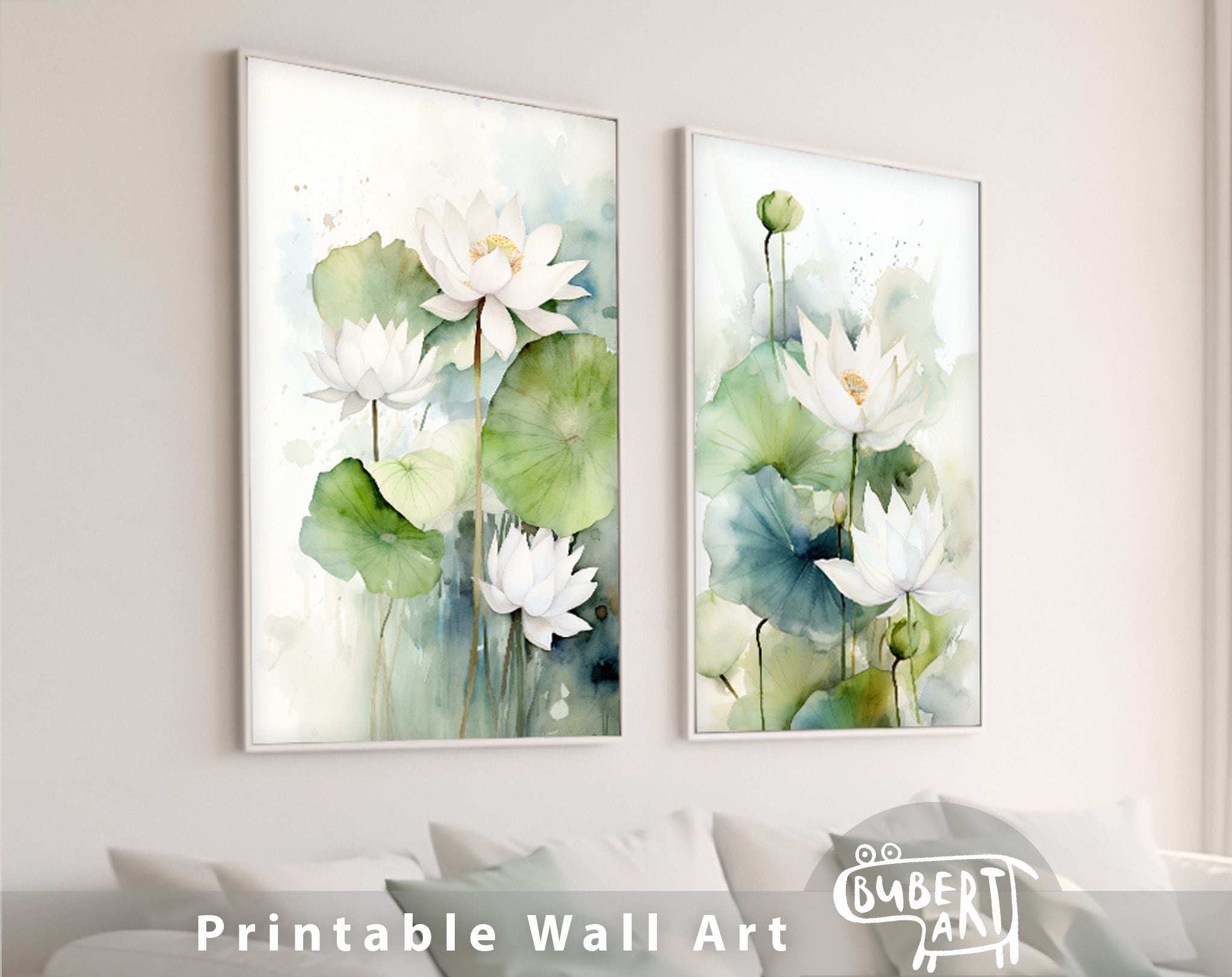 Lotus Watercolor Painting Set of 2 Print Botanical Wall Art Printable ...