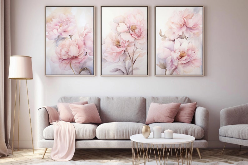 Pink Peony Printable Wall Art Botanical Poster Set of 3 Prints Peonies ...