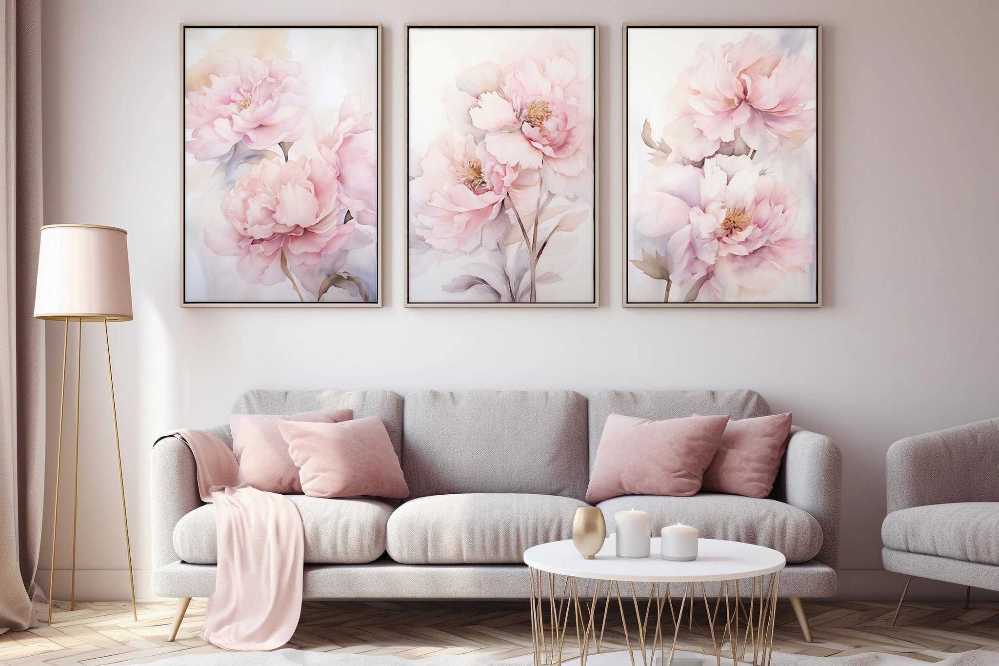 Pink Peony Printable Wall Art Botanical Poster Set of 3 Prints Peonies ...