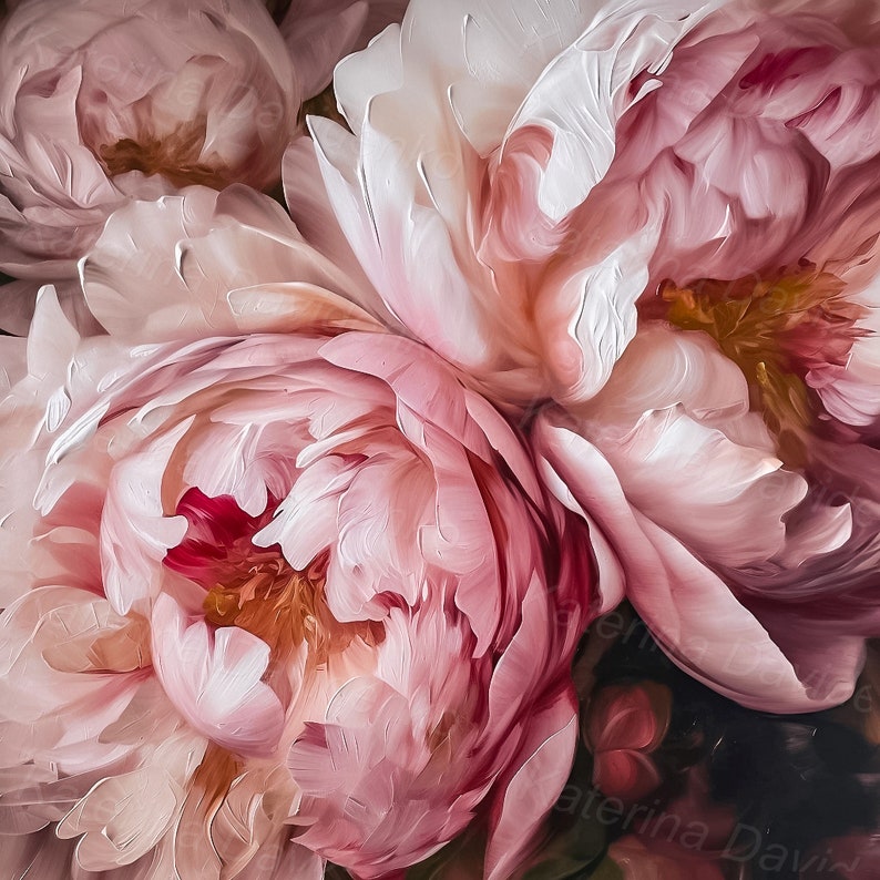 Pink Peony Print Poster Set of 3 Prints Peony Large Painting Pink Peony ...