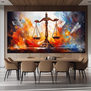 Skandinavische Gerechtigkeit Leinwand Druck in einem Ölmalerei Stil, Gerechtigkeit Wandkunst, Gerechtigkeit Leinwanddruck, Ehemann Geschenk, Gerechtigkeit Druck, Rechts Wanddekor