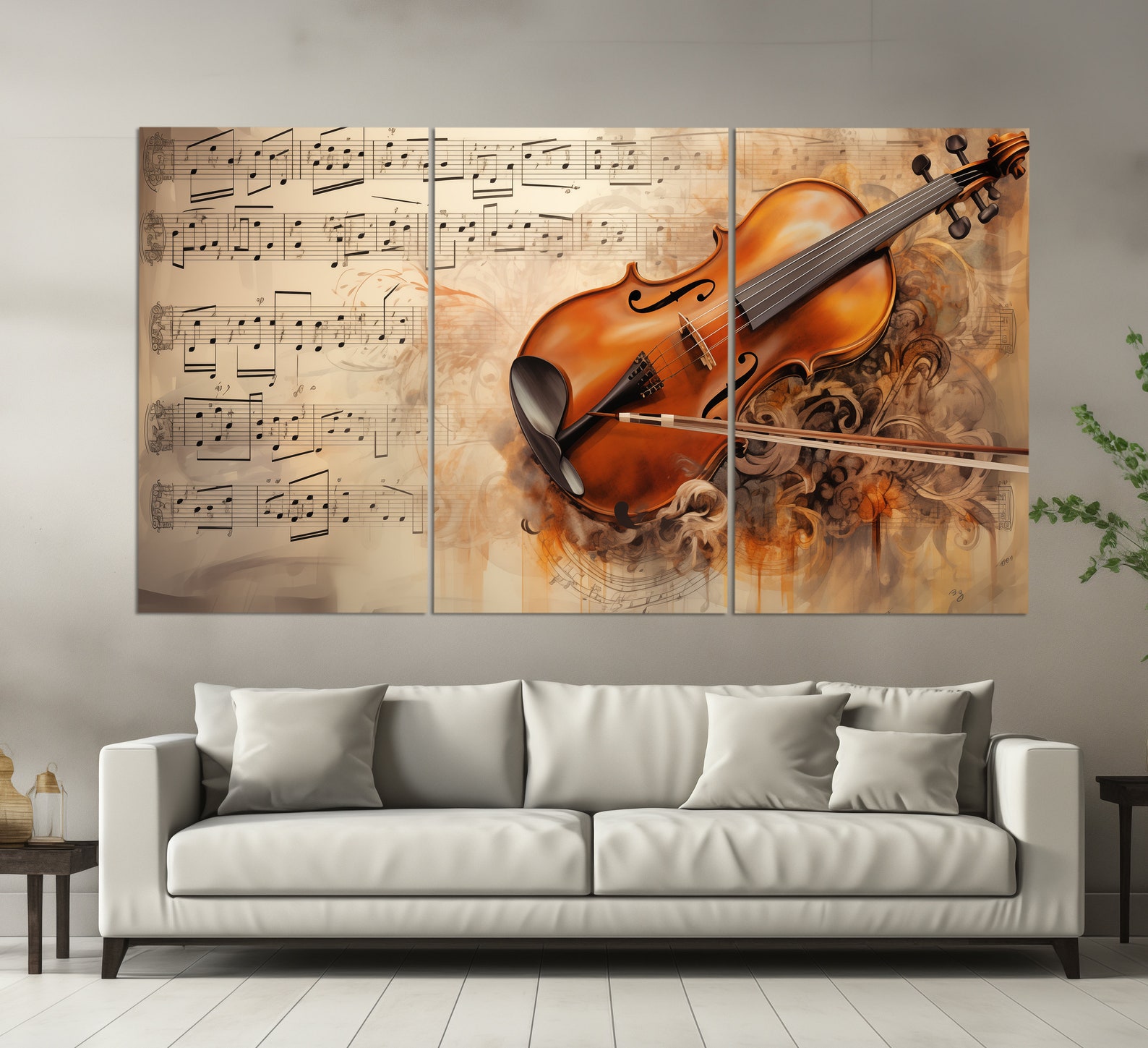 Violin Canvas Print With Notes Background Vintage Oil Painting Style ...