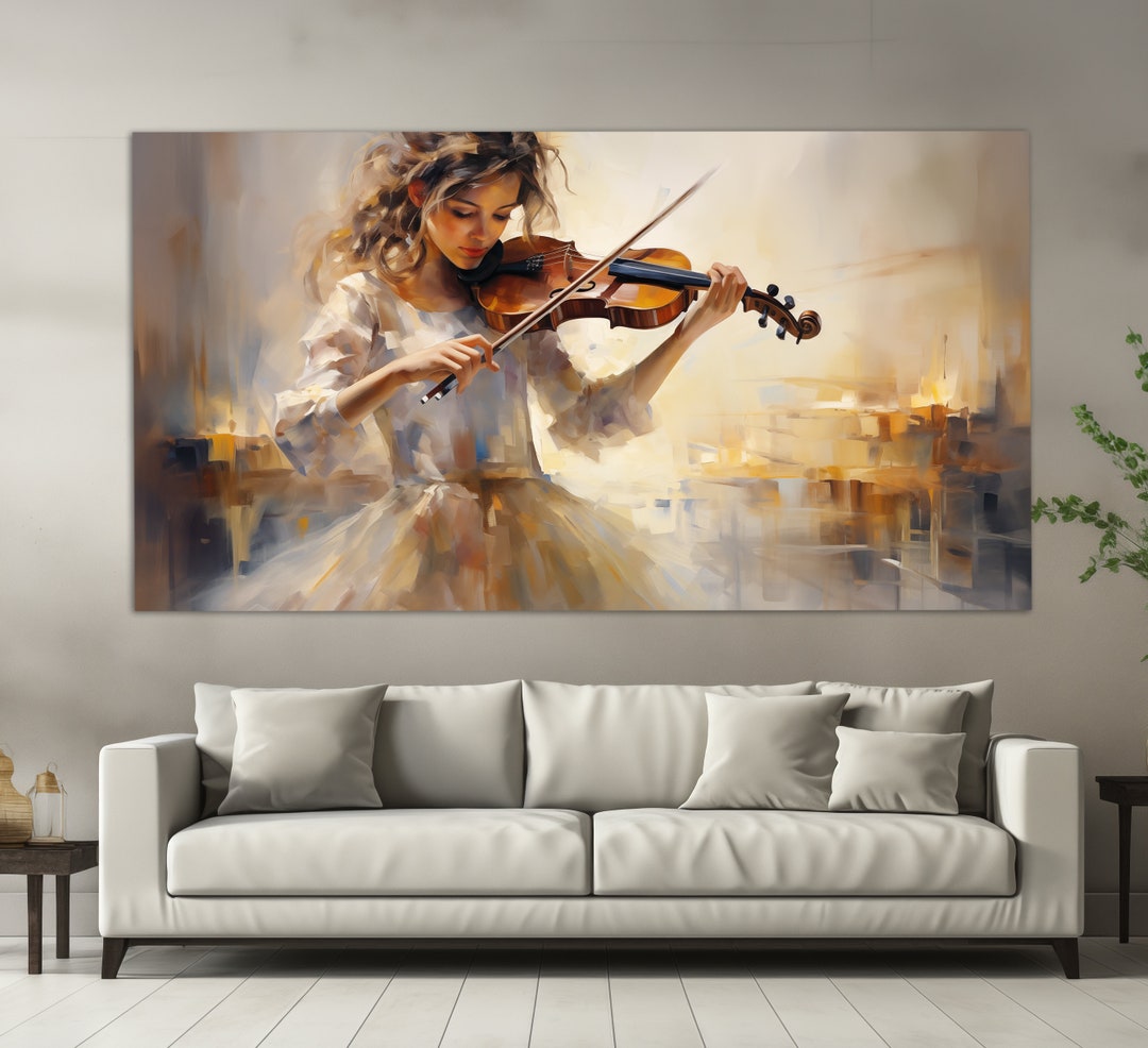Girl Violinist Playing Violin Canvas Print in Vintage Oil Painting ...