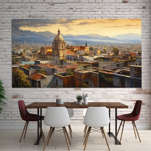 Impressão em tela de Ecatepec de Morelos, pintura do horizonte de Ecatepec, arte de parede do México, pôster dos telhados de Ecatepec, arte em tela mexicana