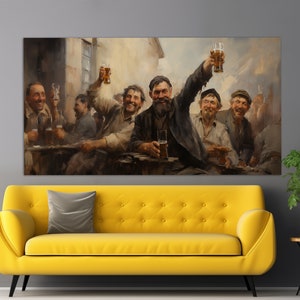 Vintage Pub Leinwand Druck, Männer trinken Bier Retro Malerei, Bier Wand Kunst, Bier Liebhaber Geschenk, Irish Pub Wand Dekoration, Küchen Wand Dekoration
