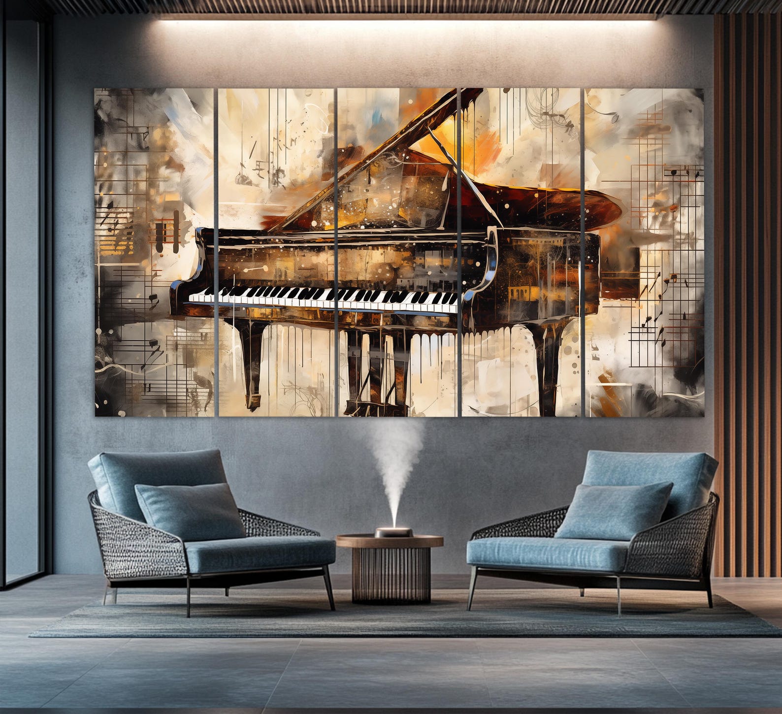 Abstract Grand Piano Canvas Print in Retro Painting Style, Music Wall ...