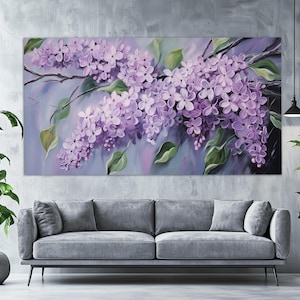Lilac Flowers Canvas Print, Floral Wall Decor, Romantic Wall Art, Abstract Lilac Painting, Romantic Gift, Neutral Colours Canvas Art