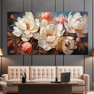 Peonies Flowers Canvas Print, Floral Wall Decor, Romantic Wall Art, Abstract Peonies Painting, Romantic Gift, Peonies Print