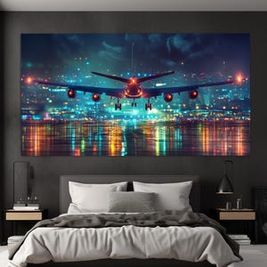 Stampa su tela di atterraggio di un aereo, decorazione murale di un aereo, regalo per piloti, dipinto di un aereo, poster di un aereo astratto, decorazione murale dell'aviazione civile