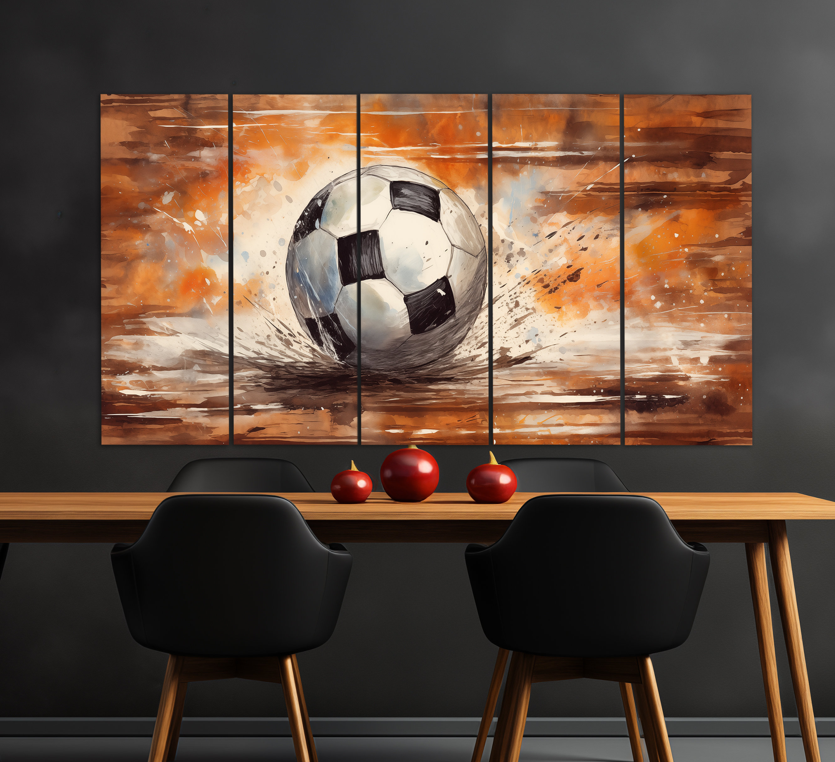 ヴィンテージ油絵スタイルの抽象的なサッカーボールのキャンバス