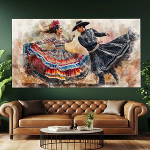 Abstract Mexican Dancers Canvas Print, Mexican Wall Art, Mexican Wall Decor, Mexican Dance Painting, Mexican Gift, Mexican Poster