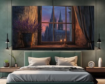 Gothic Wall Decor, Gothic Cathedral Window View Canvas Print, Gothic Wall Art, Bedroom Wall Decor, Ancient Cathedral Poster