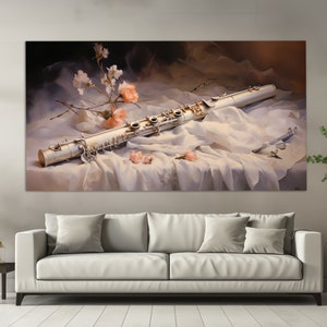 Abstract Flute Canvas Print in Retro Oil Painting Style, Flute Painting, Flute Teacher Gift, Flutist Gift, Music School Decor
