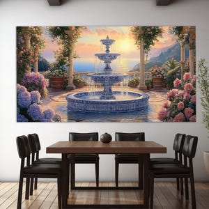Fountain in the Villa on Lake Como, Italy Canvas Print, Italian Wall Decor, Lake Como Painting, Lake Como Wall Art, Lake in Italy Canvas Art
