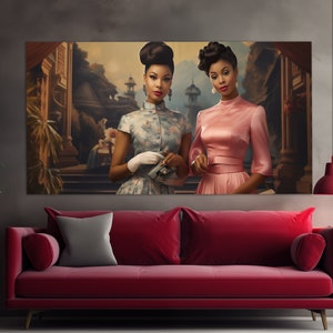 African Ladies Canvas Print in a Vintage Oil Painting Style, African Wall Art, Ethnic Painting, African Wall Decor, Stunning Women Print