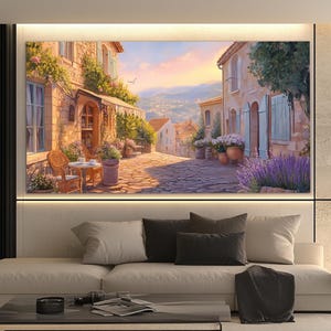 Scenic Provence Village Canvas Print in an Oil Painting Style, Scenic French Wall Art, Summer Provence Painting, Provence Wall Art