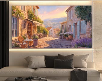 Scenic Provence Village Canvas Print in an Oil Painting Style, Scenic French Wall Art, Summer Provence Painting, Provence Wall Art