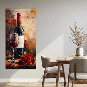 Rotwein und Rose Stillleben Leinwand, abstrakte Wein Wandkunst, Küchendekoration, Vintage Wein Malerei, Wein Raum Dekor, Wein Stillleben