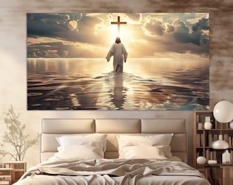 Jesus Walking on Water Canvas Print, Religious Painting, Jesus Walking on Water Painting, Religious Wall Art, Jesus Wall Art