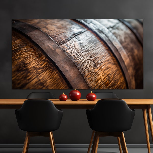 Wine Barrel Close Up Canvas Print, Abstract Wine Wall Art, Bourbon Wall Art, Barrel Painting, Vintage Whiskey Wall Decor, Barrel Print