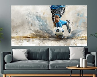 Abstract Soccer Canvas Print in an Oil Painting Style, Soccer Wall Art, Football Painting, Soccer Fan Gift, Man Cave Wall Decor
