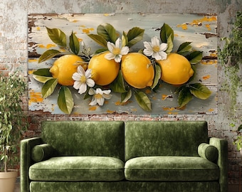 Lemon Wall Art, Large Kitchen Painting, Lemon Canvas Print, Lemon Painting, Modern Kitchen Decor, Rustic Canvas Painting