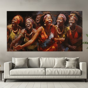 Abstract African Women Laughing Canvas Print in a Vintage Oil Painting Style, Vintage African Wall Art, Ethnic Painting, African Wall Decor
