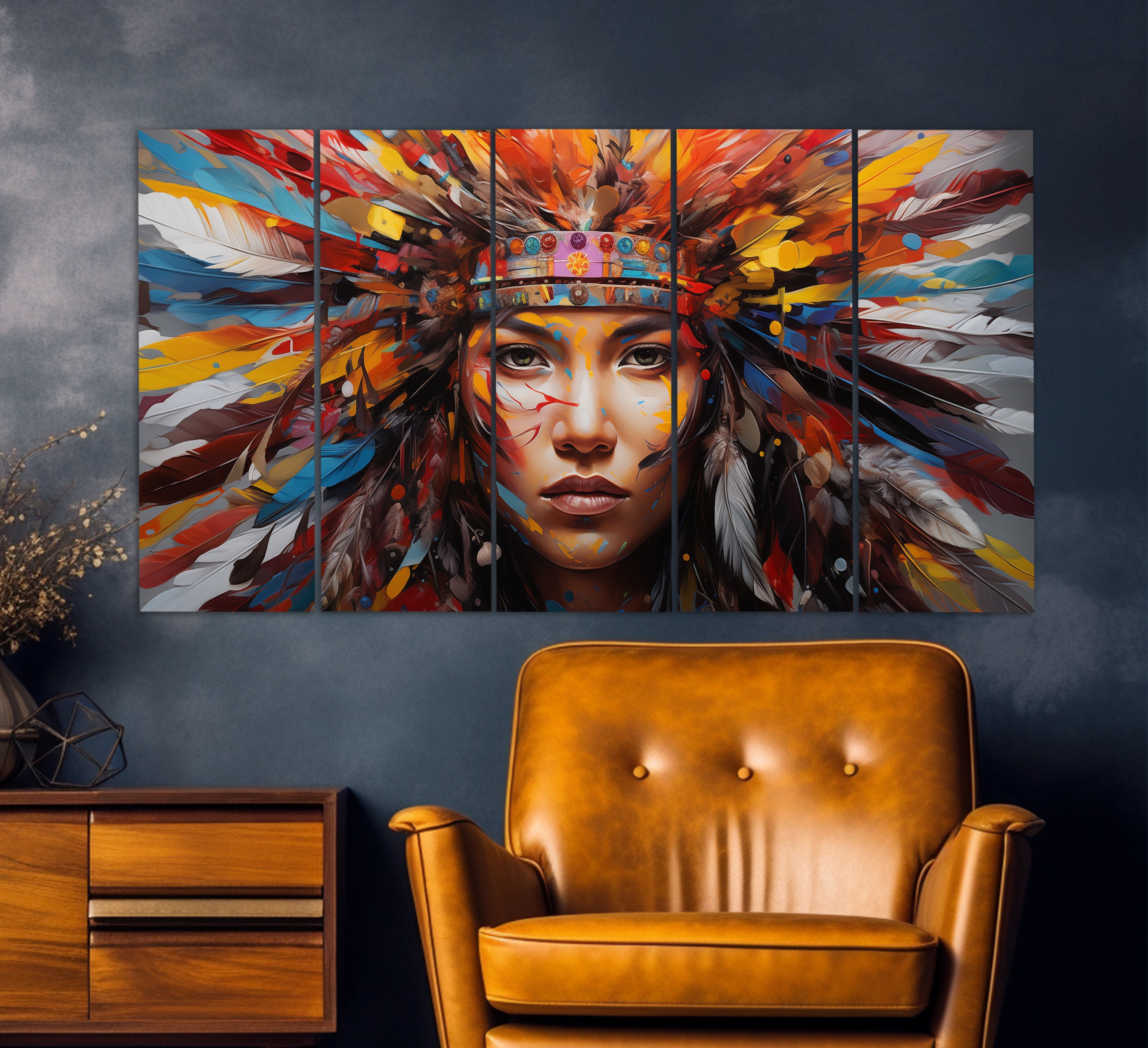 Native American Wall Art, Beautiful Indian Woman Canvas Print in an Oil ...