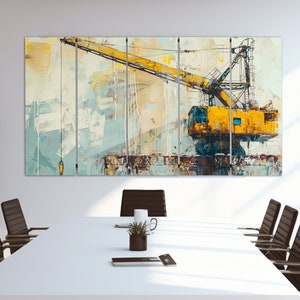 Construction Crane Canvas Print in an Abstract Oil Painting Style, Industrial Wall Decor, Builder Gift, Industrial Print
