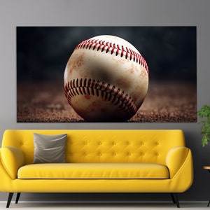 Baseball Ball Close Up Canvas Print, Abstract Baseball Wall Art, Baseball Painting, Baseball Poster, Baseball Fan Gift