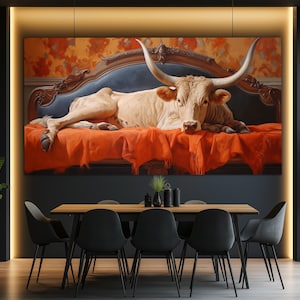 Cow in the Bedroom Canvas Print, Bedroom Wall Decor, Farmhouse Wall Decor, Cow Painting, Cows Wall Art, Cute Cow Painting, Cow Canvas Print