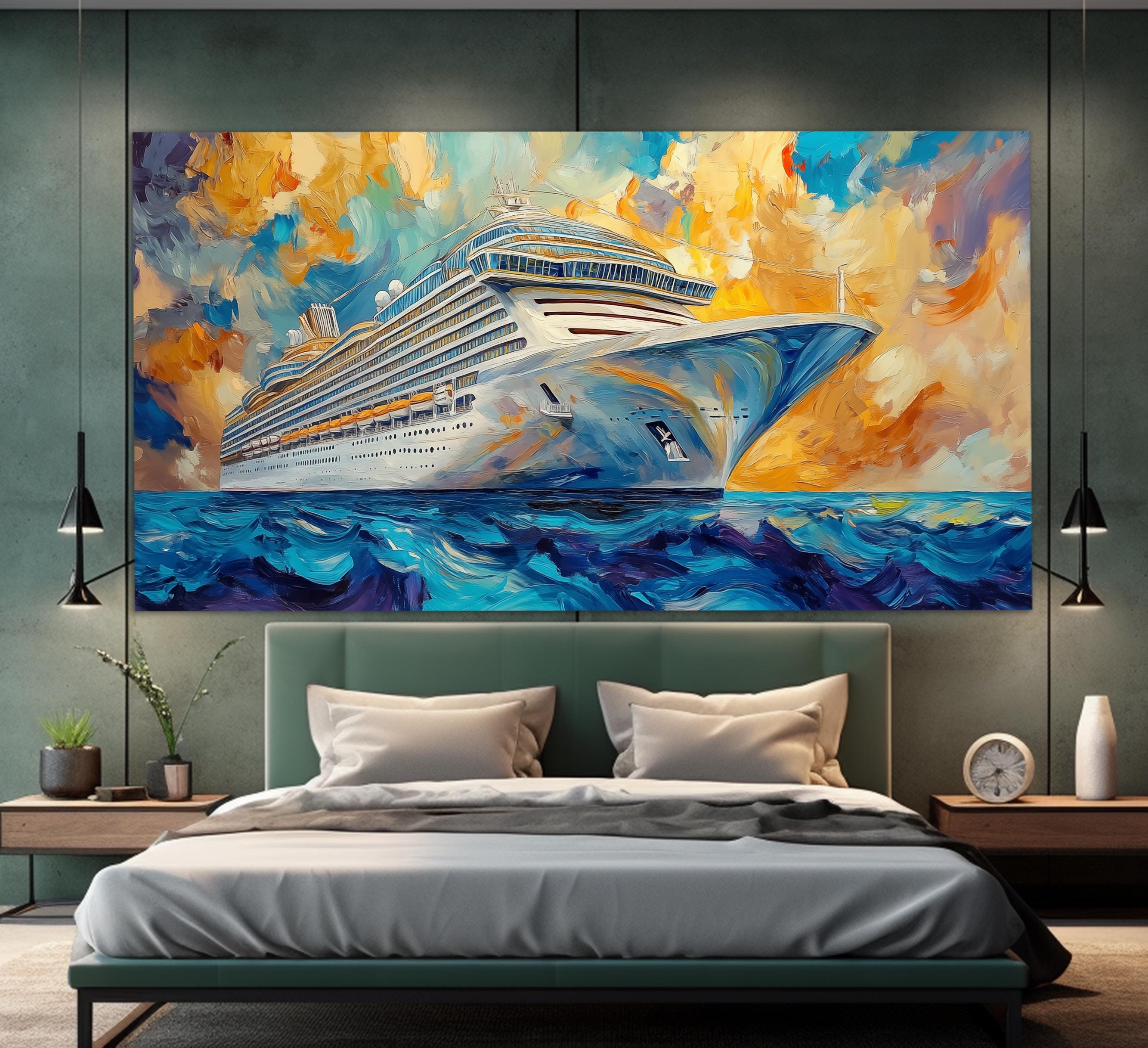 Cruise Ship Canvas Print in a Vintage Oil Painting Style